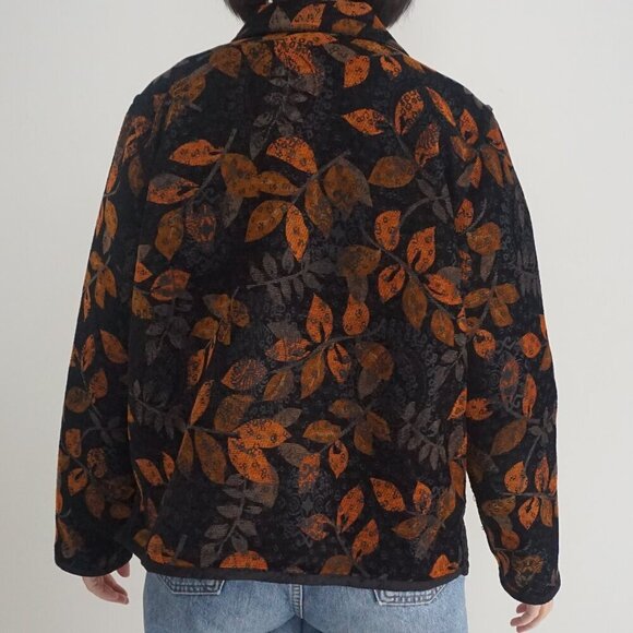 Vintage Christopher Banks Black Orange Fall Leaves Tapestry Blazer Reversible M - Picture 3 of 10